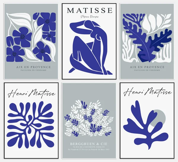 Matisse tarzında soyut sanat seti, Dekoratif Modern Sanat, Vektör illüstrasyon posteri içerir.
