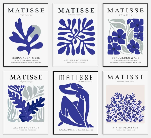 Matisse tarzında soyut sanat seti, Dekoratif Modern Sanat, Vektör illüstrasyon posteri içerir.