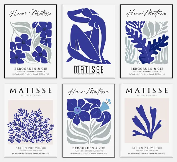 Matisse tarzında soyut sanat seti, Dekoratif Modern Sanat, Vektör illüstrasyon posteri içerir.