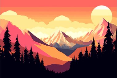 A flat material design wallpaper inspired by a sunset mountain landscape clipart