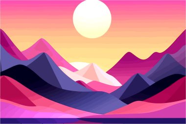 Günbatımı dağ manzarasından esinlenilmiş düz bir malzeme tasarım duvar kağıdı.