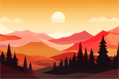 A flat material design wallpaper inspired by a sunset mountain landscape clipart