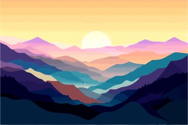 Günbatımı dağ manzarasından esinlenilmiş düz bir malzeme tasarım duvar kağıdı.