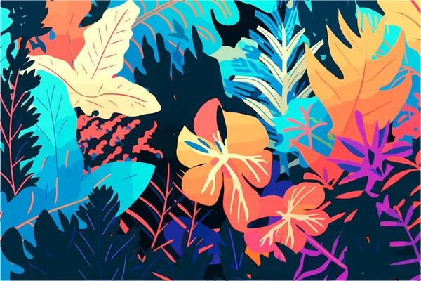 一种材料设计的墙纸 描绘生动的热带树叶 受到杜阿尼埃 卢梭作品的启发 — 图库矢量图片