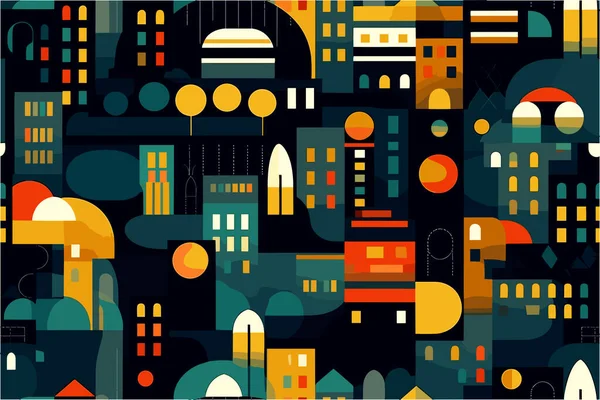 Полуабстрактный Дизайн Обоев Плоской Плиткой Вдохновленный Городским Пейзажем Закате — стоковый вектор