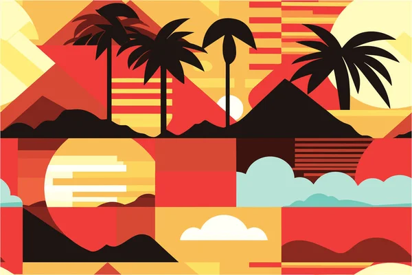 Płytka Płaski Materiał Projekt Tapety Inspirowane Tropikalnym Zachodem Słońca — Wektor stockowy