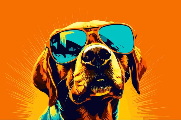 Cool Dog Vector Features Canine Subject Tropical Setting Reflective Sunglasses — Stock Vector