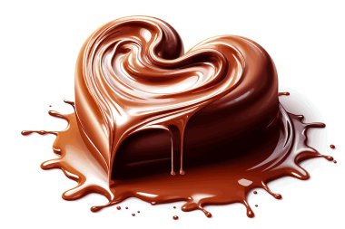Celebrate World Chocolate Day with this single Chocolate Heart vector featuring heart-shaped chocolates, tastefully presented,  with splashes of chocolate powder and/or sauce. Rendered in a slightly surreal digital watercolor style with flat colors. clipart