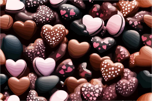 在庆祝世界巧克力日的过程中 这款名为 巧克力心 的滴答机采用了心形的巧克力钮扣 可使飞机无缝运转 以略为超现实的数字水彩画风格呈现 色彩扁平 — 图库矢量图片