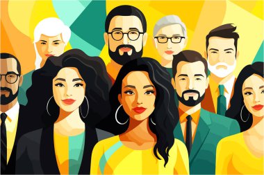 World Population Day celebrated with diverse, flat abstract design of professionals, against a bright material background. clipart