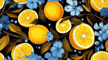 İçinde limon ve çiçeklerin bulunduğu klasik malzeme taşıyıcı fayanslar. Elle çizilmiş his geriye dönük bir dokunuş sunar. Eşsiz, anımsatıcı arka planlar için mükemmel..