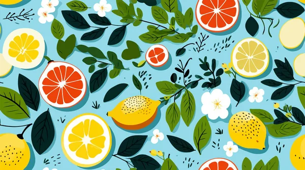 含有柑橘片的物质载体瓷砖 侧重于柠檬 橙子和柚子 理想的充满活力 清新的背景 — 图库矢量图片