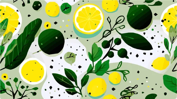 Materialvektorfliesen Mit Zitrusscheiben Die Sich Auf Zitronen Limetten Orangen Und — Stockvektor
