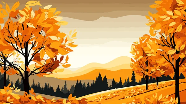 木をフィーチャーする秋テーマのベクトル カスタマイズ可能なテキストのための十分なスペースが付いている商用アプリケーションのための理想 — ストックベクタ