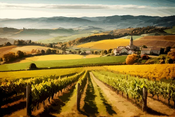 美しい秋のヨーロッパの果樹園とブドウ園の風景 — ストックベクタ