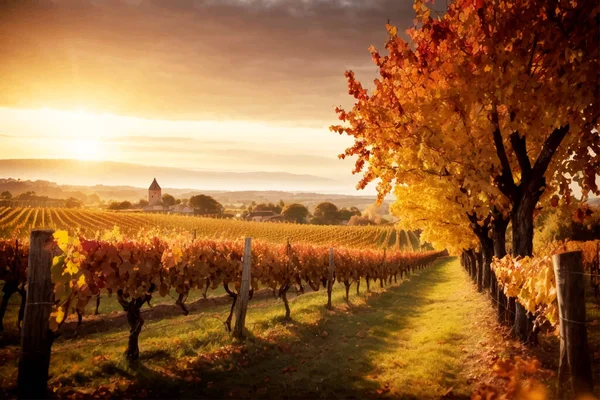 Lovely Autumnal European Orchard Vineyard Scenery — Stock Vector