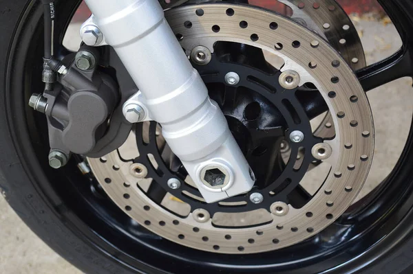 stock image motorcycle brake system, detail of a motorcycle brake disc 