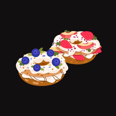 Kremalı, meyveli ve meyveli Paris pastası. Düz bir Fransız pastası. İzole elementler. Sweets vektör illüstrasyonu