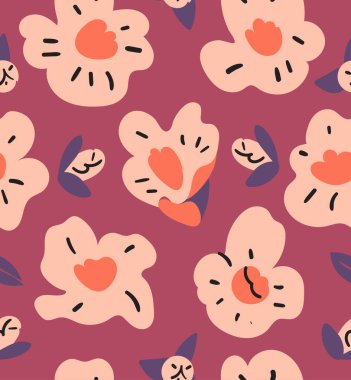 Kamelya çiçekleri kırmızı arka planda kusursuz soyut desenler. Web, site, reklam, afiş, poster, pano ve baskı için çiçek vektörü düz illüstrasyonu