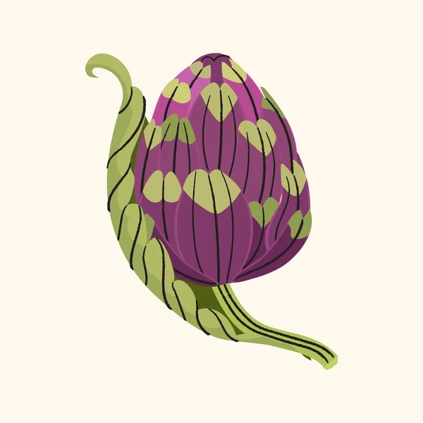 Purple Artichoke Vector Illustration Isolated Beige Background Autumn Harvest Vegetable — Stock Vector