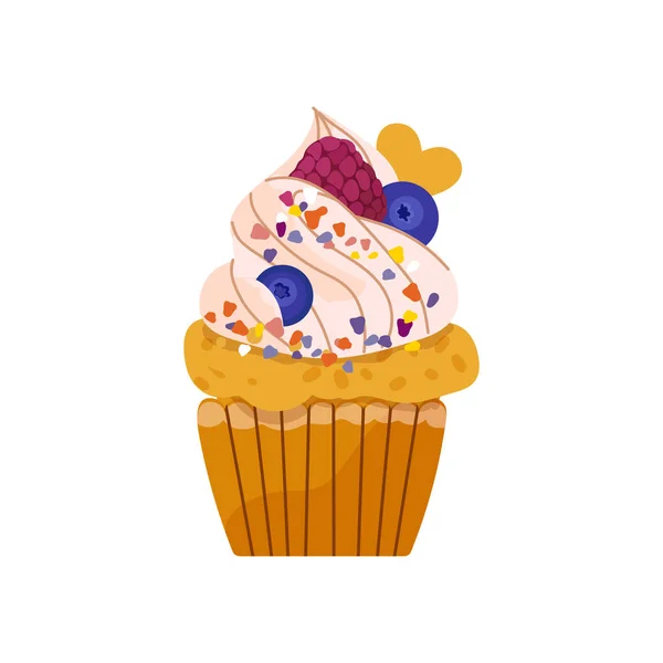 Fruit Cupcake Vetor Ilustração Muffin Com Bagas Padaria Caseira Com — Vetor de Stock
