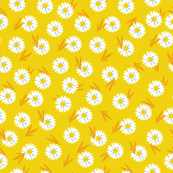 stock vector Daisy white flower seamless on yellow seamless pattern. Pretty floral background for cover, fabric, wallpaper or wrapping paper