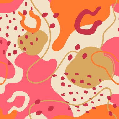 Soyut karalamalar kusursuz desenler. Çeşitli noktalar, noktalar ve çizgiler, kapak, kumaş, duvar kağıdı veya ambalaj kağıdı için çağdaş modern moda illüstrasyonunu şekillendirir