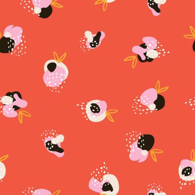 Benekli nokta, benekli çiçekler kusursuz desen. Nokta, leke ve leke desenli el çizimi çiçek. Eğlence tekstil, kumaş, duvar kağıdı, tekrarlayan tasarım için soyut illüstrasyon