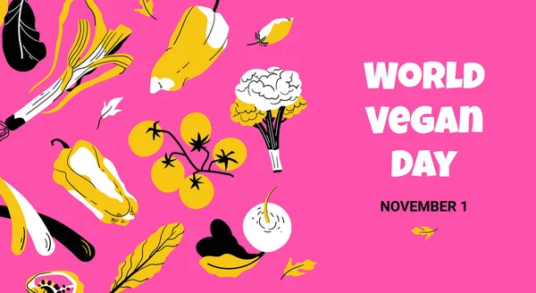 Bannière Journée Mondiale Végétalienne Sur Fond Rose Pour Les Médias — Image vectorielle