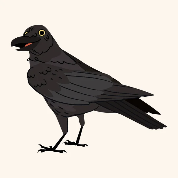 Cute Black Crow Vector Isolated Beige Background Bird Halloween Character — Stock Vector
