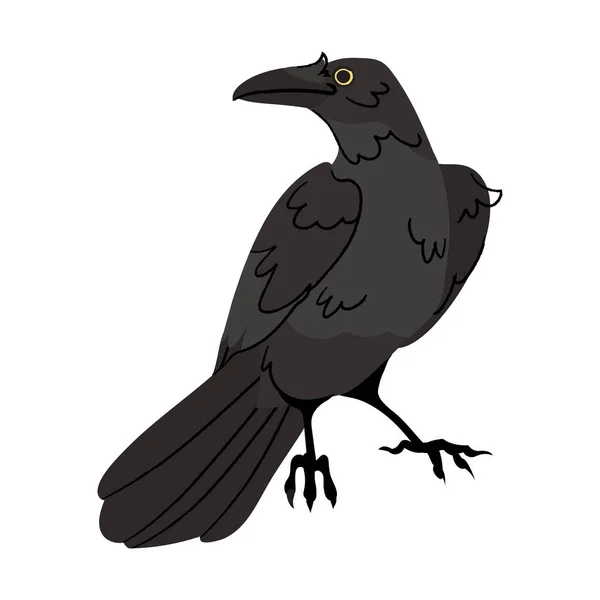 Vettore Corvo Nero Isolato Sfondo Bianco Corvo Uccello Halloween Personaggio — Vettoriale Stock