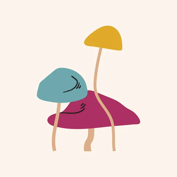 Três Cogumelos Cor Rosa Azul Amarela Ilustração Plana Fungos Vetores — Vetor de Stock