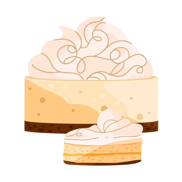 Meringue Cheesecake Isolated White Background Vector Sweet Food Dessert Flat — Stock Vector
