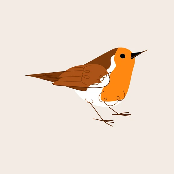 Grazioso Uccello Pettirosso Isolato Sfondo Beige Personaggio Animale Invernale Illustrazione — Vettoriale Stock