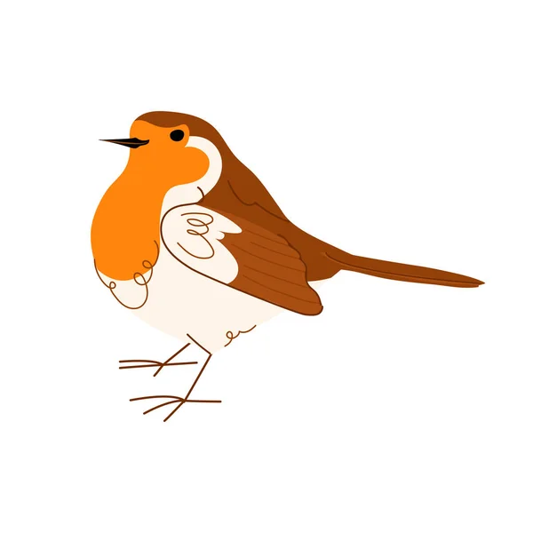 Uccello Pettirosso Carino Isolato Sfondo Bianco Personaggio Animale Invernale Illustrazione — Vettoriale Stock