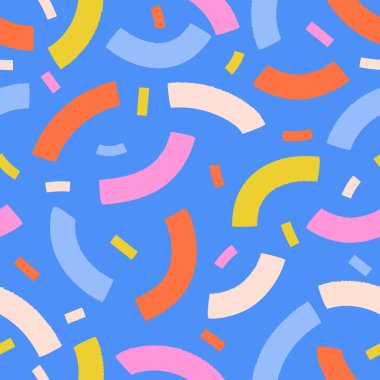 Renkli fırça darbeleri vektörsüz desen oluşturur. El çizimi kalın kıvrımlı çizgiler baskı, ambalaj kağıdı, kumaş, duvar kağıdı, kapak için düz çizimler