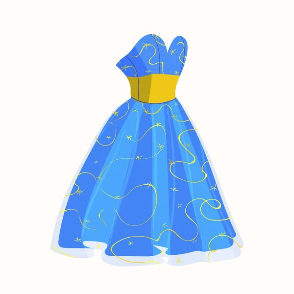 Niebieska Sukienka Moda Wakacje Świąteczne Suknia Wektor Płaski Kreskówka Ilustracja — Wektor stockowy