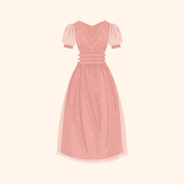 ピンクパーティードレス プロムドレス お祝いガウンベクターフラットイラスト — ストックベクタ