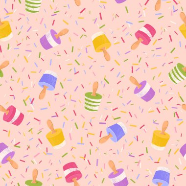 Renkli dondurma, bej arka planda kusursuz yaz vektörü deseni, Tatlı Tatlı Tatlı düz illüstrasyon