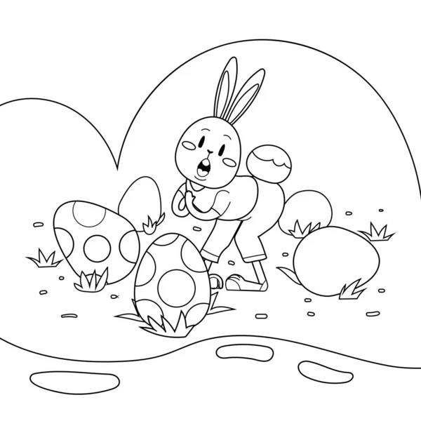 Carino Coniglio Contorno Vettore Con Uova Personaggio Coniglietto Pasquale Illustrazione — Vettoriale Stock