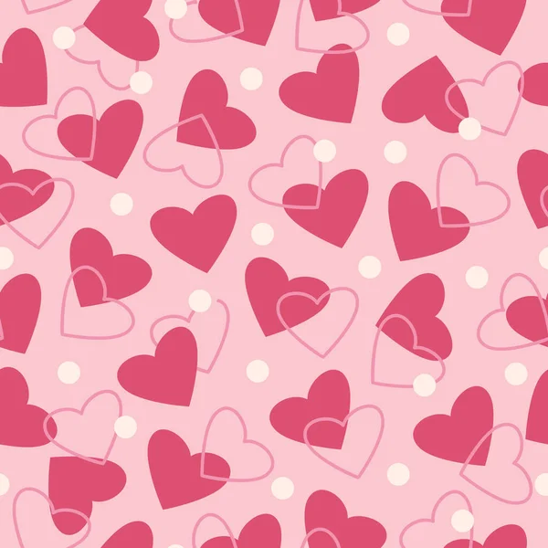 Czerwone Serca Wektor Bezszwowy Wzór Różowym Tle Cute Walentynki Romantyczne — Wektor stockowy