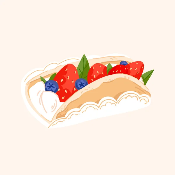 Niedliche Sahnebrötchen Mit Erdbeere Minze Beerenvektor Japan Asiatische Lebensmittel Illustration — Stockvektor