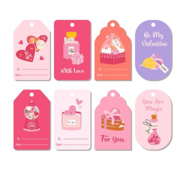 Vektör Valentine 'ın kart şablonları. Elle çizilmiş 8 Mart hediye etiketleri. Romantik etiketler ya da posterler. Eski aşk arkaplanı.