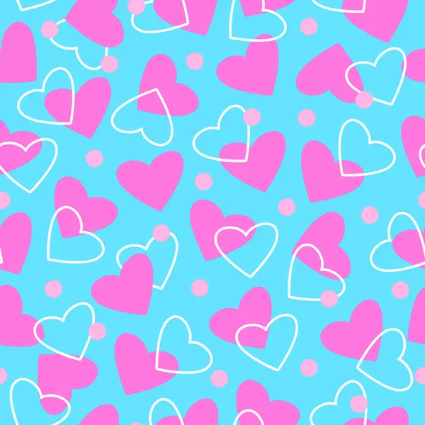 ピンクのハートベクトル ブルーの背景のシームレスなパターン かわいいバレンタイン カード 壁紙または包むペーパーのための日ロマンチックなイラスト — ストックベクタ