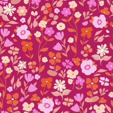 Ditsy basit, pürüzsüz desen vektörü. Moda, kumaş, duvar kağıdı, ambalaj kağıdı, kapak, baskılar için. Şirin küçük mor çiçek arkaplanı
