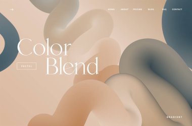 Yumuşak pastel gradyan sıvı akış şekli iniş sayfası. Bej tonlar, kapak, poster, el ilanı, reklam, sunum, pankart için modern mavi ve kahverengi donanımlı arka plan tasarımı