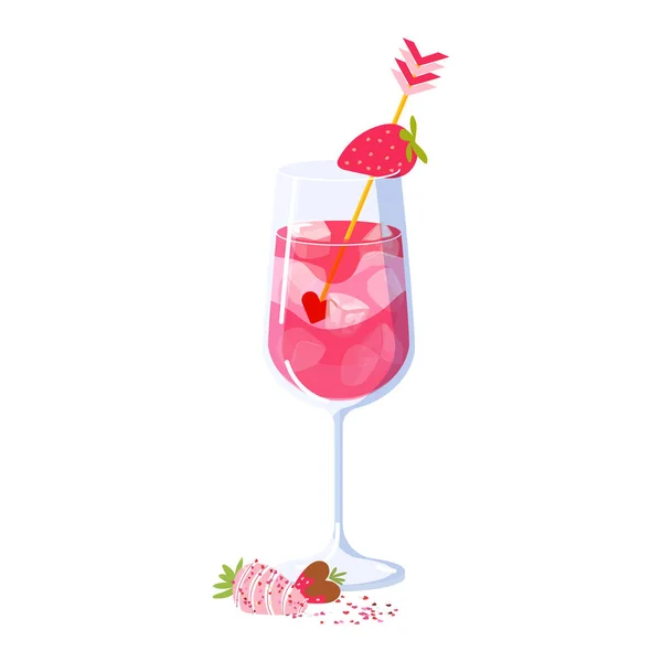 Amorův Koktejl Izolovaný Bílém Pozadí Alkoholový Nápoj Šampaňským Jahodovým Grapefruitovým — Stockový vektor