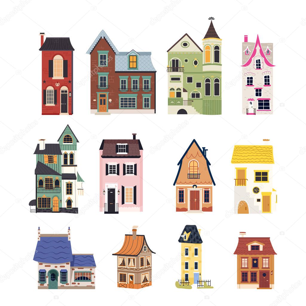 Town house apartment vector set. City Mansion architecture building illustration isolated on white background