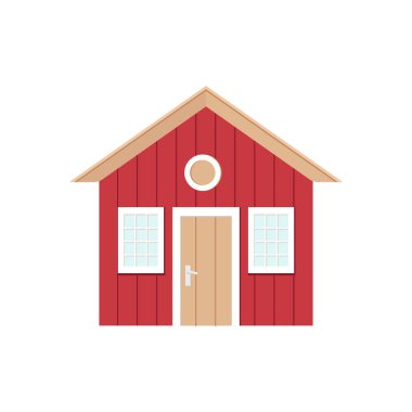 Tahta kırmızı bahçe evi, ahır. Beyaz arka planda izole edilmiş. Düz biçimli vektör illüstrasyonu