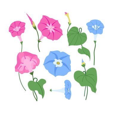 Beyaz arka planda izole edilmiş yapraklar ve pembe çiçekler. Kutlama kartları, düğün davetiyeleri, tekstil ürünleri ve duvar kağıtları için bitki yetiştirme sanatı.